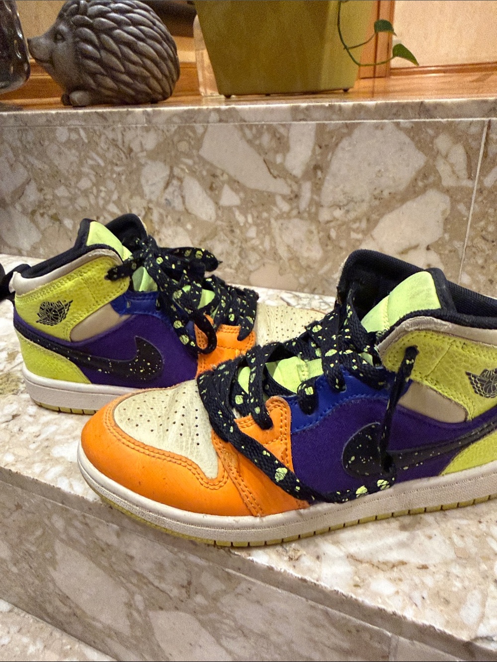 Jordan Kids High-Top Sneakers - Neon Green, Orange & Purple
